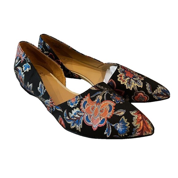 Naturalizer Size 9.5 NEW Samantha Half d'Orsay Flat Black Floral Embroidered - Picture 1 of 16